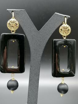 Da Donna Pendenti In Onice Nero E Argento Fatto In Italia Gi