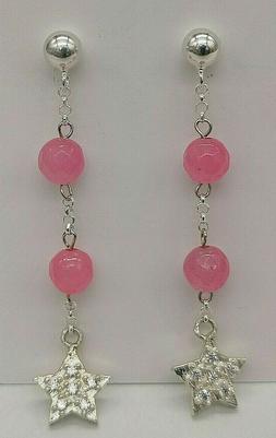 Da Donna Quarzo Rosa Argento 925 Pendenti Con Stella Fatto I