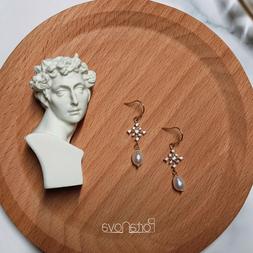 Da Donna Rame Placcato Oro 14k Zircone Fiocco Di Neve Perla 