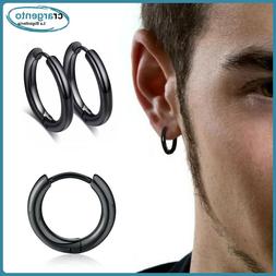 Da Uomo A Cerchio Di Colore Nero In Acciaio Inox Orecchino C