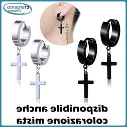 Da Uomo A Cerchio In Acciaio Inox Con Pendente Croce Orecchi