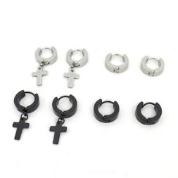 Da Uomo Donna In Acciaio A Cerchio Con Croce Orecchino Cerch