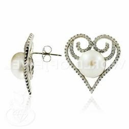 Di Argento 925 A Perno Con Zirconi E Perle Di Fiume Cuore 20