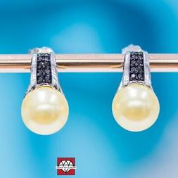 Di Argento 925 A Perno Con Zirconi Neri E Perle Di Maiorca T