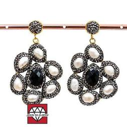 Di Bronzo A Perno Con Marcasite Strass, Perle Di Fiume E Pie
