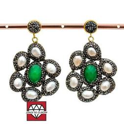 Di Bronzo A Perno Con Marcasite Strass, Perle Di Fiume E Pie