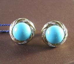 Donna A Bottone In Oro 18 Kt Con Vero Turchese E Diamanti  G