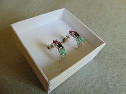 Donna A Cerchio In Argento 925 Con Zaffiro Smeraldo E Rubino