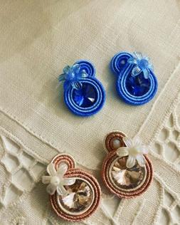 Donna A Lobo Soutache Rosa Blu Cristalli Swarovski