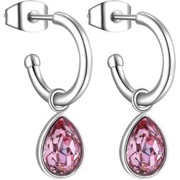 orecchini donna acciaio cerchio con cristallo pendente