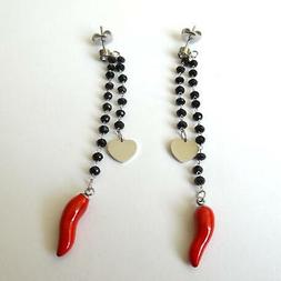 Donna Acciaio Cristalli Neri Zircone Bianco Cuore E Corno Ro