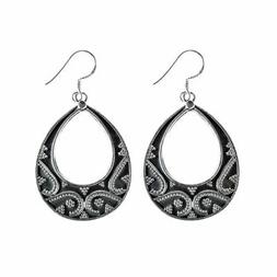 Donna Argento 925 Ossidato Lacrima Cerchio Tribali