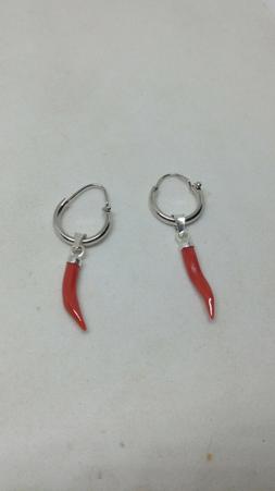 orecchini donna argento cerchi corno corallo rosso