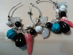 Donna Rebecca Argento Cerchio Ciondoli Pietre Colore Turches