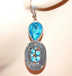 Donna Argento Etnici Strass Cristallo Azzurro Celeste Gocce 