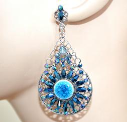 Donna Argento Pendenti Etnici Pietre Cristalli Azzurri Trafo