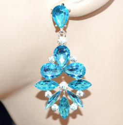 Donna Argento Platino Cristalli Azzurri Celesti Strass Pende