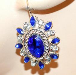 Donna Argento Platino Cristalli Blu Strass Pendenti Corti A 