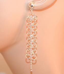 Donna Argento Platino Pendenti Lunghi Filo Strass Brillantin