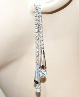 Donna Argento Strass Pendenti Cristalli Elegante Cerimonia S