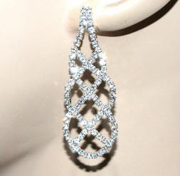 Donna Argento Strass Pendenti Cristalli Sposa Eleganti Cerim