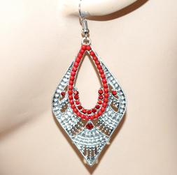 Donna Argento Strass Perline Rosse Etnici Pendenti Ragazza R