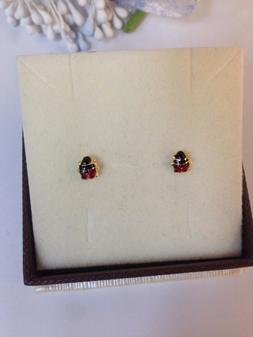 Donna Bambina Oro Giallo 18 Kt 750% Coccinella Rossa E Nera 
