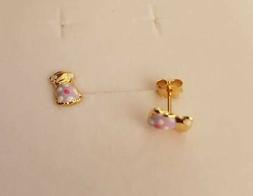Donna/ Bambina Orsetto Oro18kt Giallo,smalto Lilla,rosa Earr