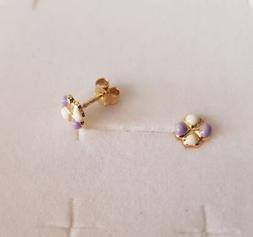 Donna/ Bambina Quadrifoglio Oro18ktgiallo,smalto Lilla Bianc