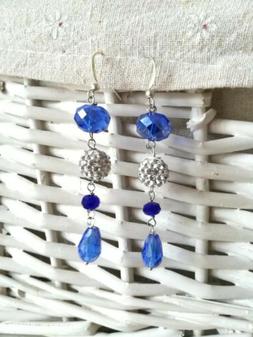 Donna Blu Elettrico Semplici Lunghi Leggeri Strass Luminosi