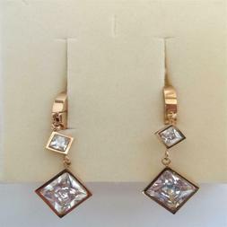 Donna Cerchi Acciaio Colore Oro Con Zirconi Bianchi Quadrati