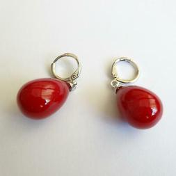 Donna Cerchi Colore Argento Con Corallo Rosso A Goccia -  27
