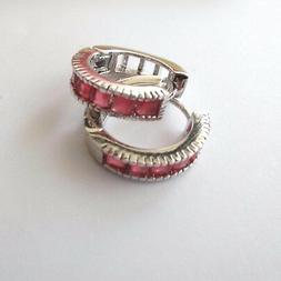 Donna Cerchi Colore Argento Con Rubini Rossi Quadrati 1.8 Cm