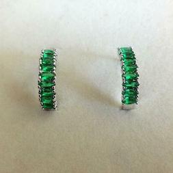 Donna Cerchi Colore Argento Con Smeraldi Quadrati -  2,3 Cm 