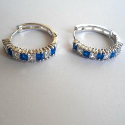 Donna Cerchi Colore Argento Zaffiri Blu Zirconi Bianchi Quad