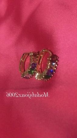 Donna Cerchi Piccoli Dorato Con Strass Colorati Anallergici