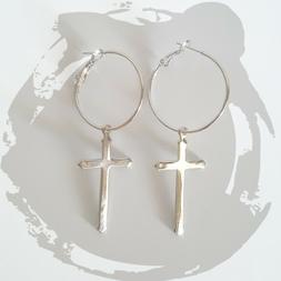 Donna Cerchio Croce Pendente Nichel Free - Argento