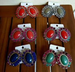 Donna Color Argento Grandi A Bottone Fiore Strass Diversi Co