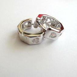 Donna Colore Argento Cerchi Esagonali Con Cuori Zirconi Bian