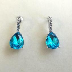 Donna Colore Argento Con Acquamarina A Goccia E Zirconi Bian