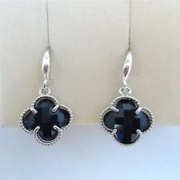 Donna Colore Argento Quadrifoglio Con Cristallo Nero 219 Ff