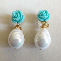 Donna Colore Oro Con Rosa Di Turchese E Perla Bianca A Gocci