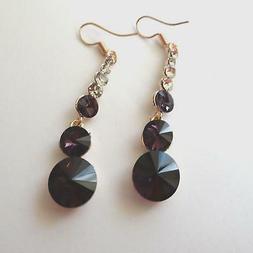 Donna Colore Oro Pendenti Tennis Con Ametista E Zirconi Bian