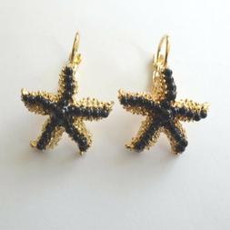 Donna Colore Oro Stella Marina Pendente Con Perline Nere -  