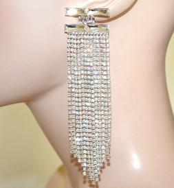 Donna Cristalli Argento Fili Strass Pendenti Lunghi Eleganti