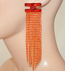 Donna Cristalli Rossi Oro Fili Strass Lunghi Eleganti Pendie
