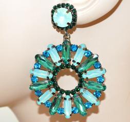 Donna Cristalli Verdi Azzurri Celeste Acqua Cerchi Strass Pe