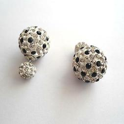 Donna Doppia Perla Colore Argento Con  Zirconi Bianchi E Ner