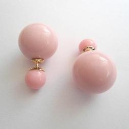 Donna Doppia Perla Sfere Colore Oro -  Perla Rosa  -  497 Bb