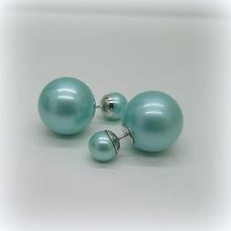 Donna Doppia Sfera Moda Color Verde Acqua Perno In Argento 9